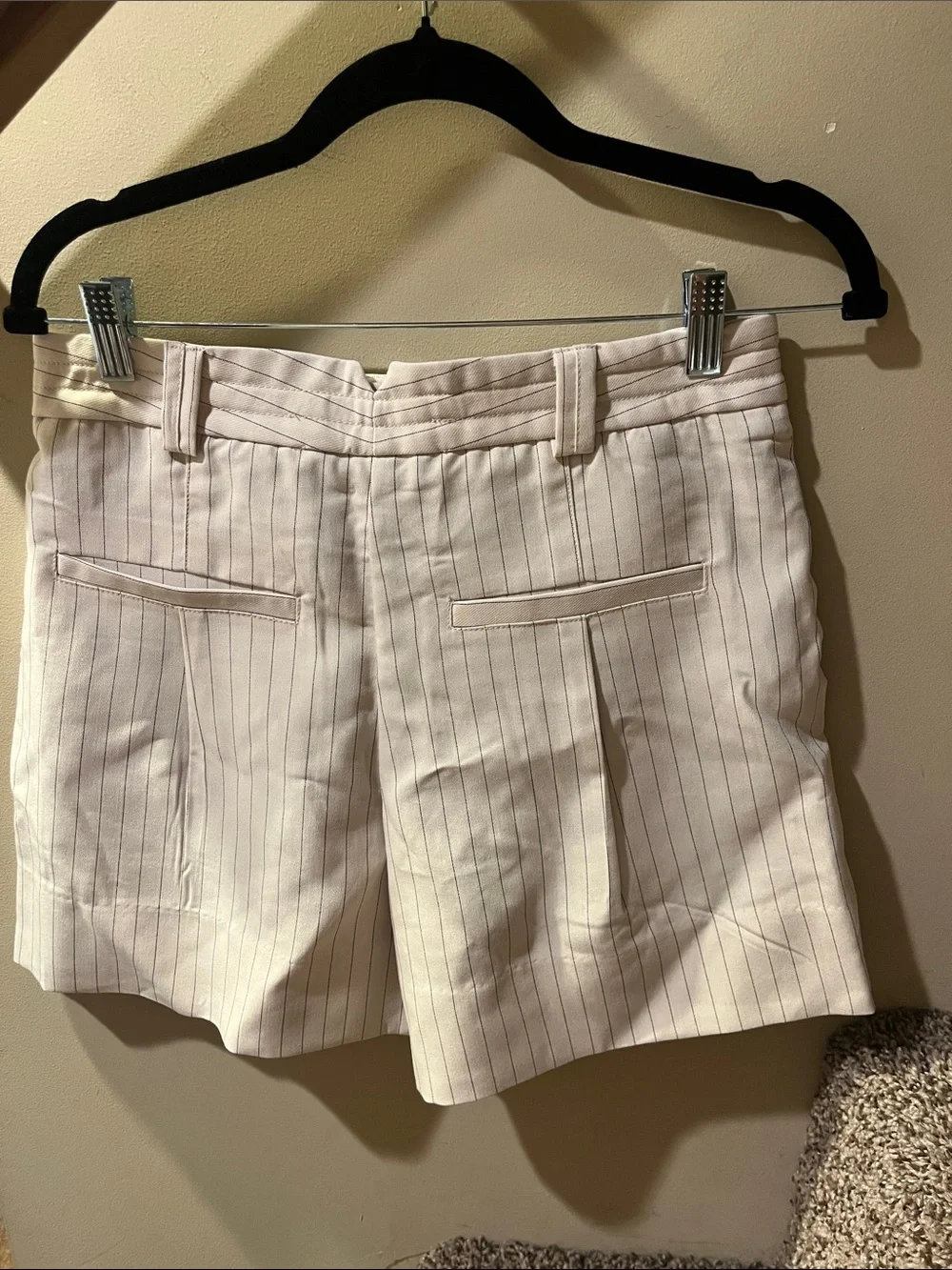 Free People Cream Pinstripe High-Waist Tailored Shorts
